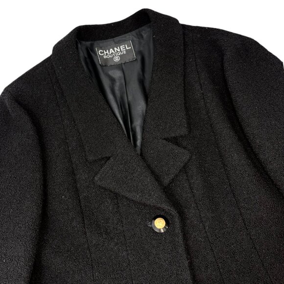 CHANEL Vintage CC Mark Logo Gold Button Coat Jacket # Black Wool Silk [106396] - Picture 5 of 11